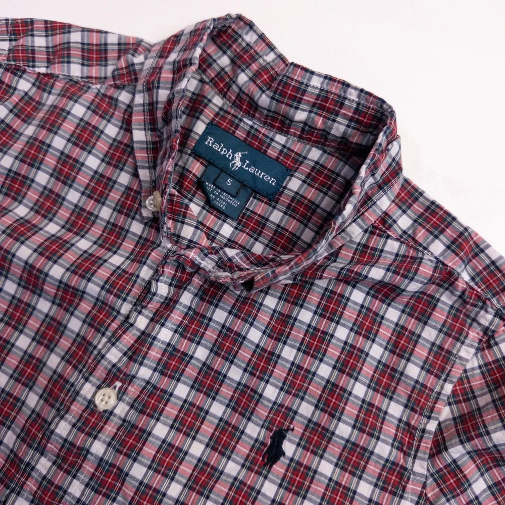 Ralph Lauren Button Down Shirt Kids Size 5 Red Plaid Good Long Sleeve Pony